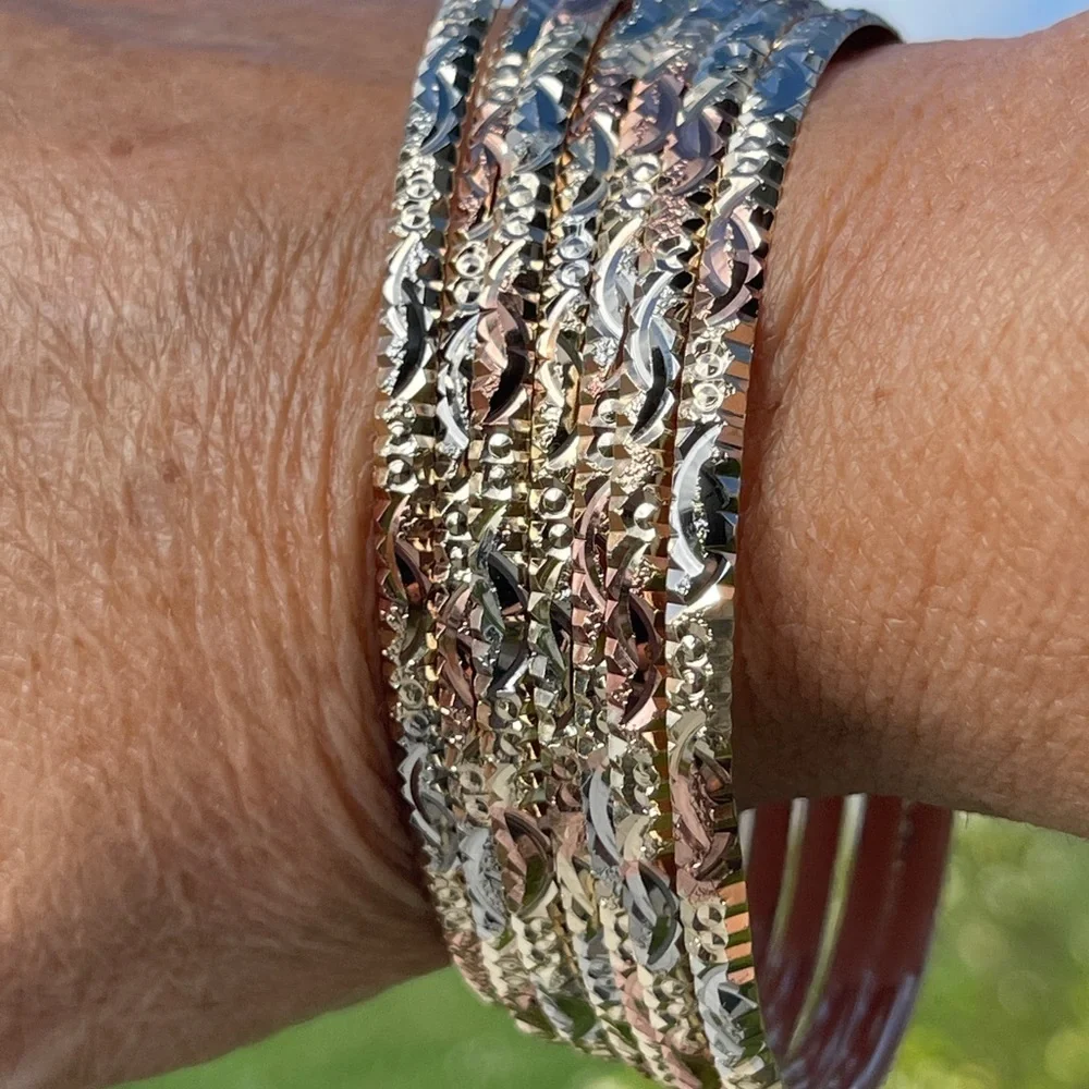 Chic Gold and Silver Textured Bangles - Picture 4 of 14
